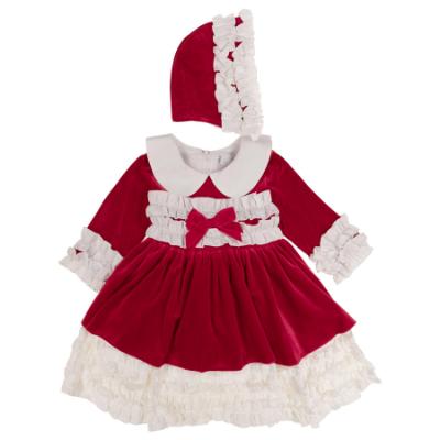 Picture of Beau KiD Girls Ruffle Velvet Dress & Bonnet Set X 2 - Red Ivory