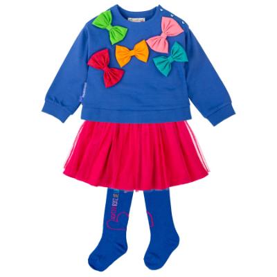 Picture of Agatha Ruiz De La Prada Winter Collection Girls Bow Sweater Skirt & Tights Set X 3 - Blue Fuchsia Multi
