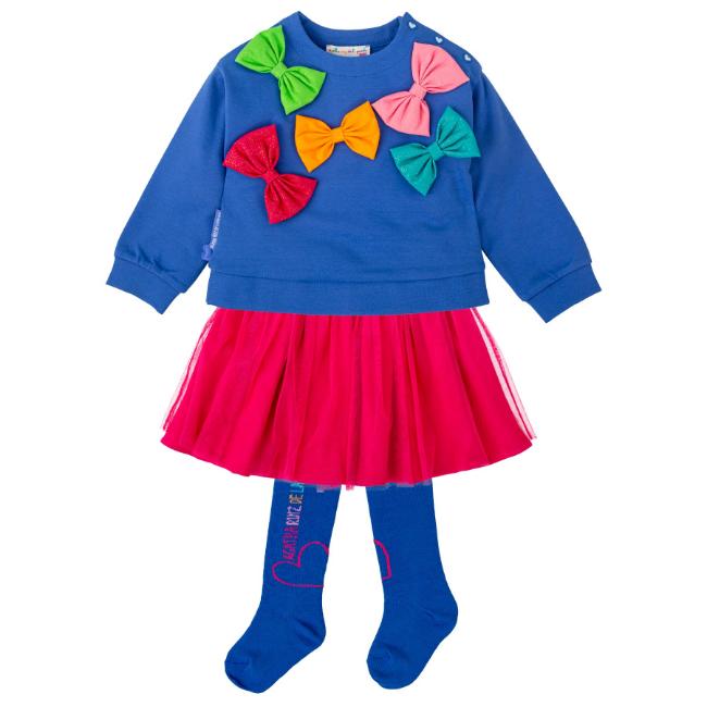 Picture of Agatha Ruiz De La Prada Winter Collection Girls Bow Sweater Skirt & Tights Set X 3 - Blue Fuchsia Multi