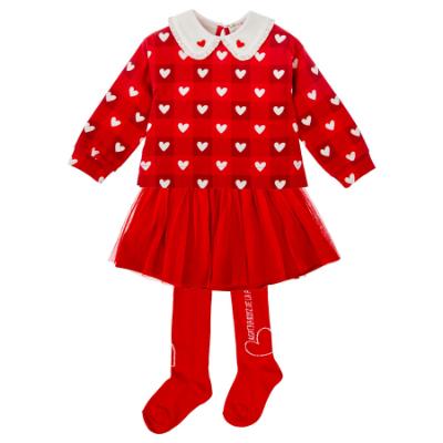 Picture of Agatha Ruiz De La Prada Winter Collection Girls Heart Sweater Skirt & Tights Set X 3 - Red