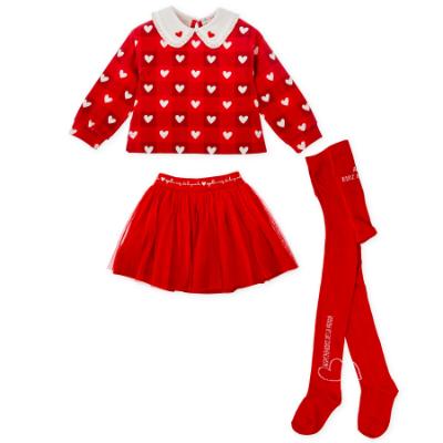 Picture of Agatha Ruiz De La Prada Winter Collection Girls Heart Sweater Skirt & Tights Set X 3 - Red