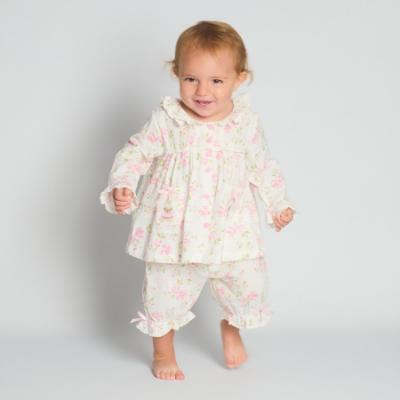 Picture of Beau KiD Baby Girls Embroidered Teddy Floral Pyjamas Set X 2 -  Ivory Pink