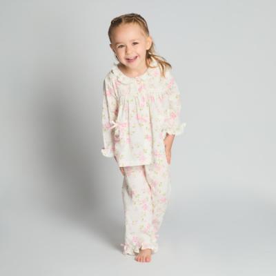 Picture of Beau KiD Girls Embroidered Teddy Floral Pyjamas Set X 2 - Ivory Pink