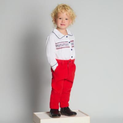 Picture of Beau KiD Boys Smock Shirt & Herringbone Trousers Set X 2 -  Winter Red
