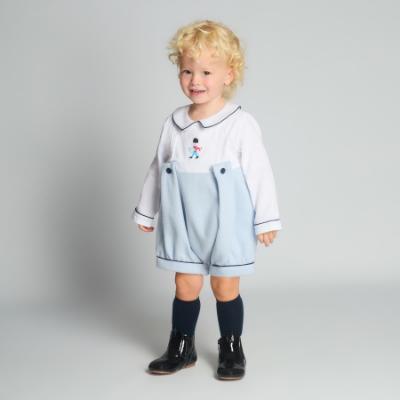 Picture of Beau KiD Boys  Embroidered Soldier Herringbone Romper - Pale Blue