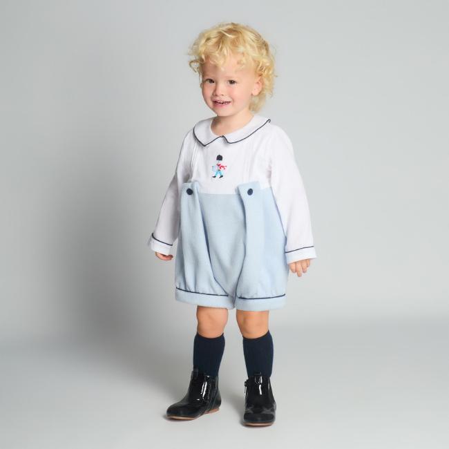 Picture of Beau KiD Boys  Embroidered Soldier Herringbone Romper - Pale Blue