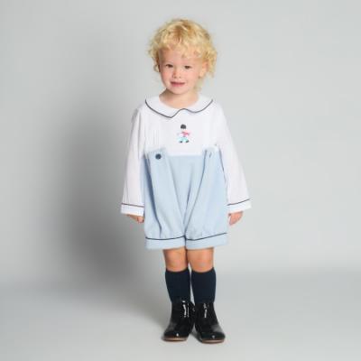 Picture of Beau KiD Boys  Embroidered Soldier Herringbone Romper - Pale Blue