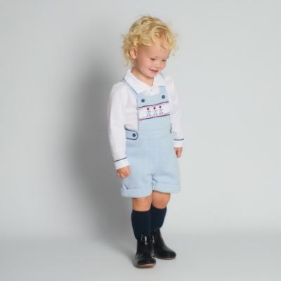 Picture of Beau KiD Boys  Smocked Soldiers Herringbone Dungaree & Shirt Set X 2 - Pale Blue