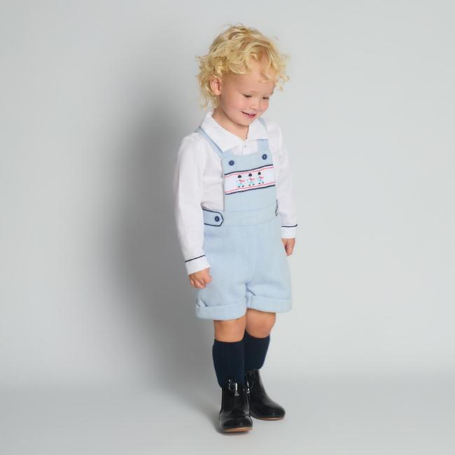 Picture of Beau KiD Boys  Smocked Soldiers Herringbone Dungaree & Shirt Set X 2 - Pale Blue