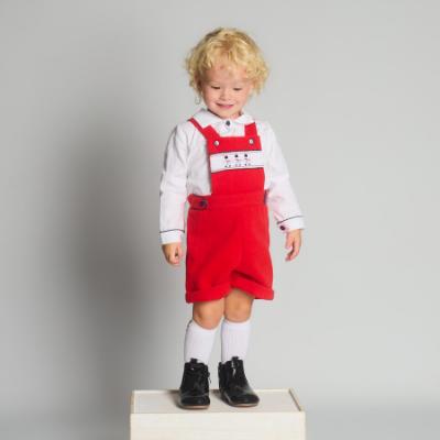 Picture of Beau KiD Boys  Smocked Soldiers Herringbone Dungaree & Shirt Set X 2 - Winter Red