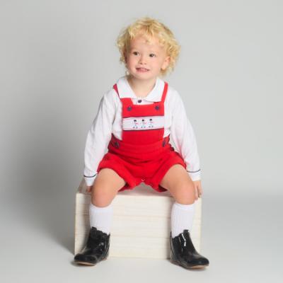 Picture of Beau KiD Boys  Smocked Soldiers Herringbone Dungaree & Shirt Set X 2 - Winter Red