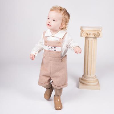Picture of Beau KiD Boys  Smocked Soldiers Herringbone Dungaree & Shirt Set X 2 - Camel