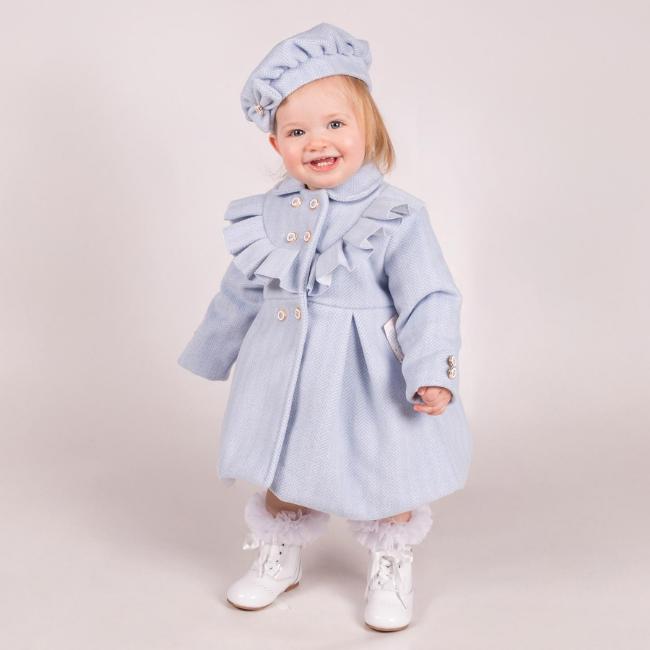 Picture of Beau KiD Girls Ruffle Herringbone Jacket & Beret Set X 2 - Pale Blue
