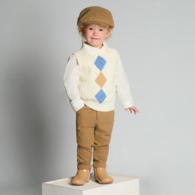 Picture of Beau KiD Boys Diamond Tank Top Shirt Trousers  Cap Set X 4 - Ivory Brown