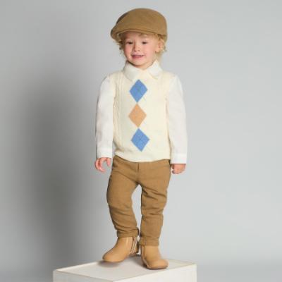 Picture of Beau KiD Boys Diamond Tank Top Shirt Trousers  Cap Set X 4 - Ivory Brown