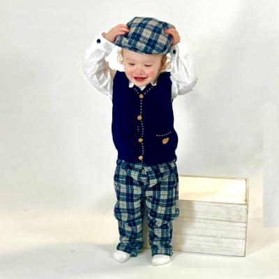 Picture of Beau KiD Boys Diamond Tank Top Shirt Trousers  Cap Set X 4 - White Navy Blue