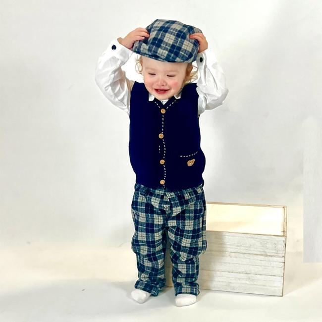 Picture of Beau KiD Boys Diamond Tank Top Shirt Trousers  Cap Set X 4 - White Navy Blue