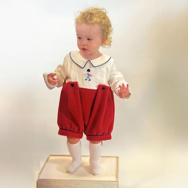 Picture of Beau KiD Boys  Embroidered Soldier Herringbone Romper - Winter Red