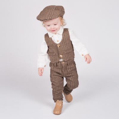 Picture of Beau KiD Boys Check Waistcoat Shirt Trousers Cap Set X 4  - White Brown