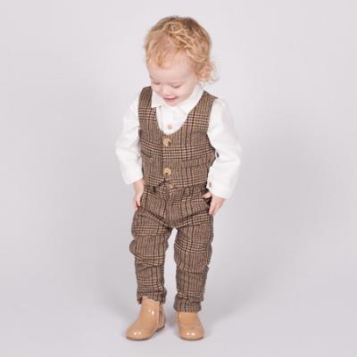Picture of Beau KiD Boys Check Waistcoat Shirt Trousers Cap Set X 4  - White Brown