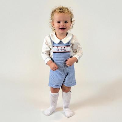 Picture of Beau KiD Boys  Smocked Soldiers Check Dungaree & Shirt Set X 2 - Ivory Blue