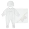 Picture of Deolinda Chic Baby Girls Tweed & Pearl Blanket Sleepsuit & Hat Set X 3 - Ivory Gold