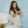 Picture of Deolinda Chic Girls Tweed & Pearl Puff Sleeve Empire Dress - Ivory Gold