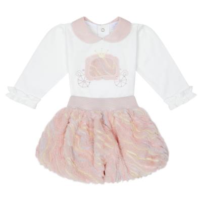 Picture of Deolinda Chic Girls Faux Fur & Velour Puffball Skirt & Top Set X 2 - Pink Multi