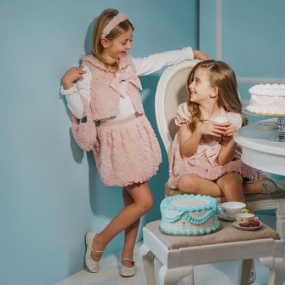 Picture of Deolinda Chic Girls Faux Fur & Velour Puffball Skirt & Top Set X 2 - Pink Multi