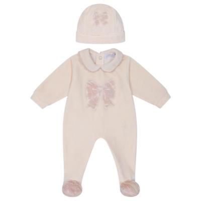 Picture of Deolinda Chic Baby Girls Faux Fur Bow Blanket Sleepsuit & Hat Set X 3 - Pink Multi