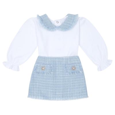 Picture of Deolinda Chic Girls Tweed Top Skirt Jacket Set X 3 - White Blue