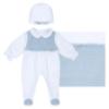 Picture of Deolinda Chic Baby Girls Tweed Panel Blanket Sleepsuit & Hat Set X 3 - Blue