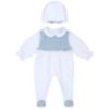 Picture of Deolinda Chic Baby Girls Tweed Panel Blanket Sleepsuit & Hat Set X 3 - Blue