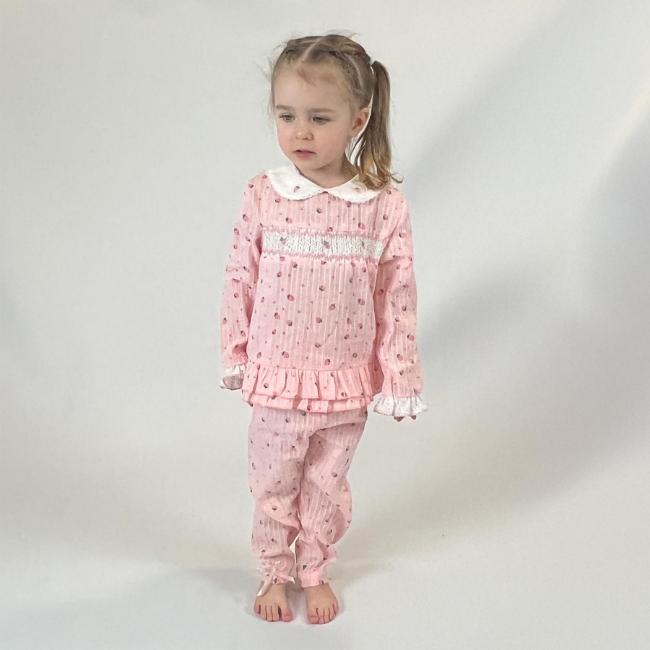 Picture of Beau KiD Girls Smocked Strawberry Pyjamas Set X 2 -  Ivory Pink