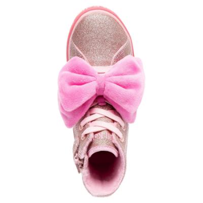 Picture of Lelli Kelly Rue Big Velour Bow Mid Boot With Inside Zip - Metallic Pink Glitter