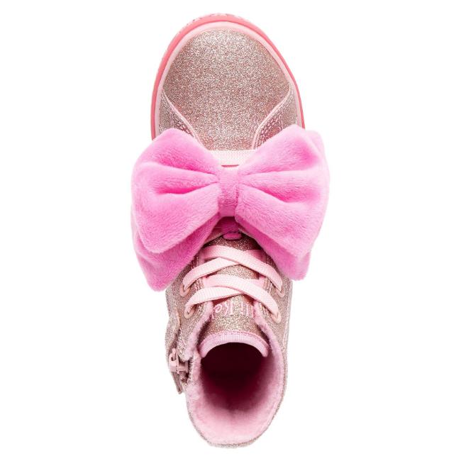 Picture of Lelli Kelly Rue Big Velour Bow Mid Boot With Inside Zip - Metallic Pink Glitter