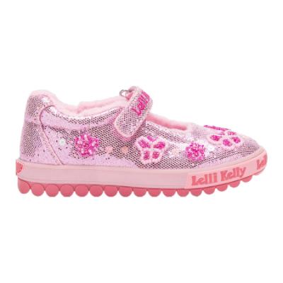 Picture of Lelli Kelly Taylor Beaded Butterfly Mary Jane With Faux Fur - Metallic Pink Glitter