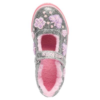 Picture of Lelli Kelly Taylor Beaded Butterfly Mary Jane With Faux Fur - Metallic Grey Glitter