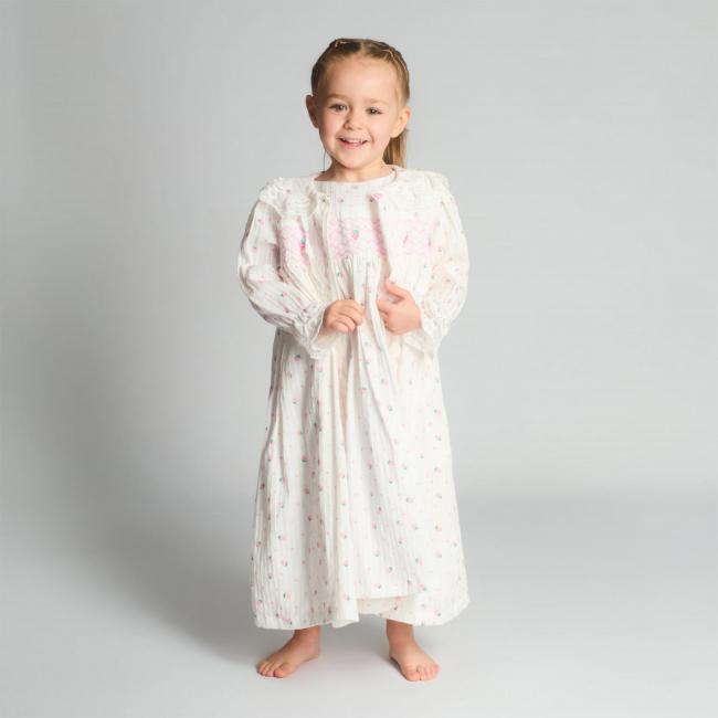 Picture of Beau KiD Girls Smocked Strawberry Nightdress & Gown Set X 2 -  Ivory Pink