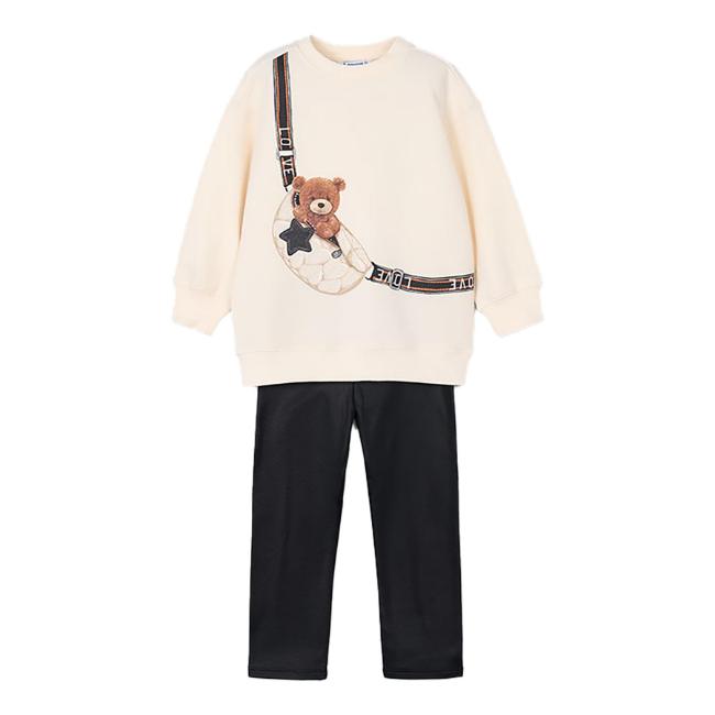 Picture of Mayoral Girls Winter Teddy Bear Legging Set X 2 - Ivory Black