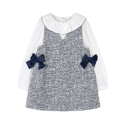 Picture of Mayoral Girls Winter Combined Blouse Pinafore - Ivory Navy Blue