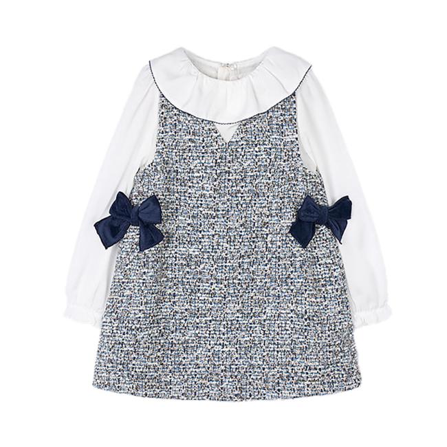 Picture of Mayoral Girls Winter Combined Blouse Pinafore - Ivory Navy Blue