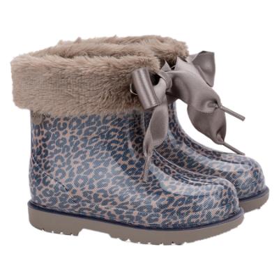 Picture of Igor Bimbi Soft Fur Cuff Print Ankle Rain Boot - Leopard