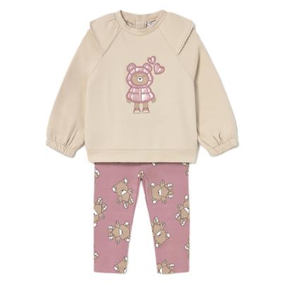 Picture of Mayoral Toddler Girls Winter Teddy Legging Set X 2 - Beige Dark Pink