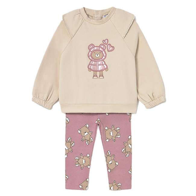 Picture of Mayoral Toddler Girls Winter Teddy Legging Set X 2 - Beige Dark Pink