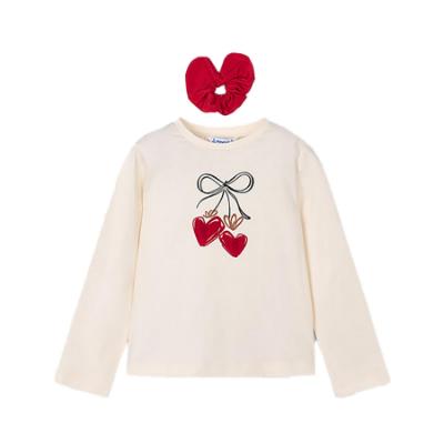 Picture of Mayoral Girls Winter Bow Heart Top & Scrunchie Set X 2 - Ivory Red