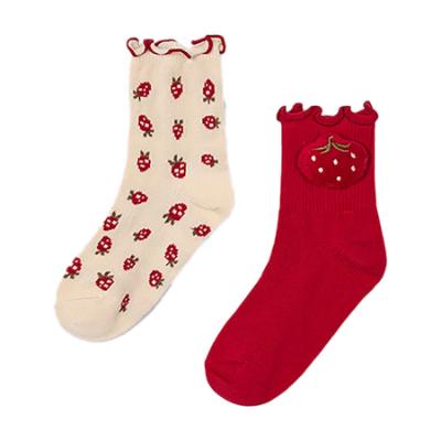 Picture of Mayoral Girls Winter Strawberry Ankle Socks Set X 2 - Beige Red