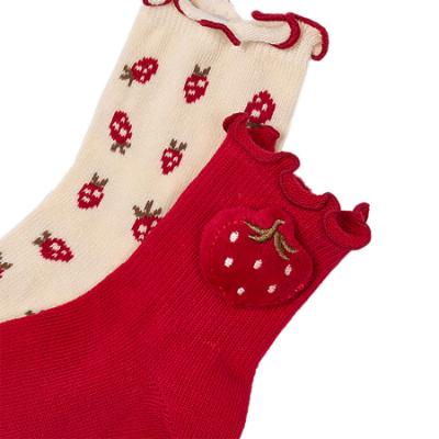 Picture of Mayoral Girls Winter Strawberry Ankle Socks Set X 2 - Beige Red