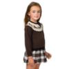 Picture of Foque Girls Knitted Drop Waist Dress With Horses - Brown Beige Black