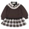 Picture of Foque Girls Knitted Drop Waist Dress With Horses - Brown Beige Black
